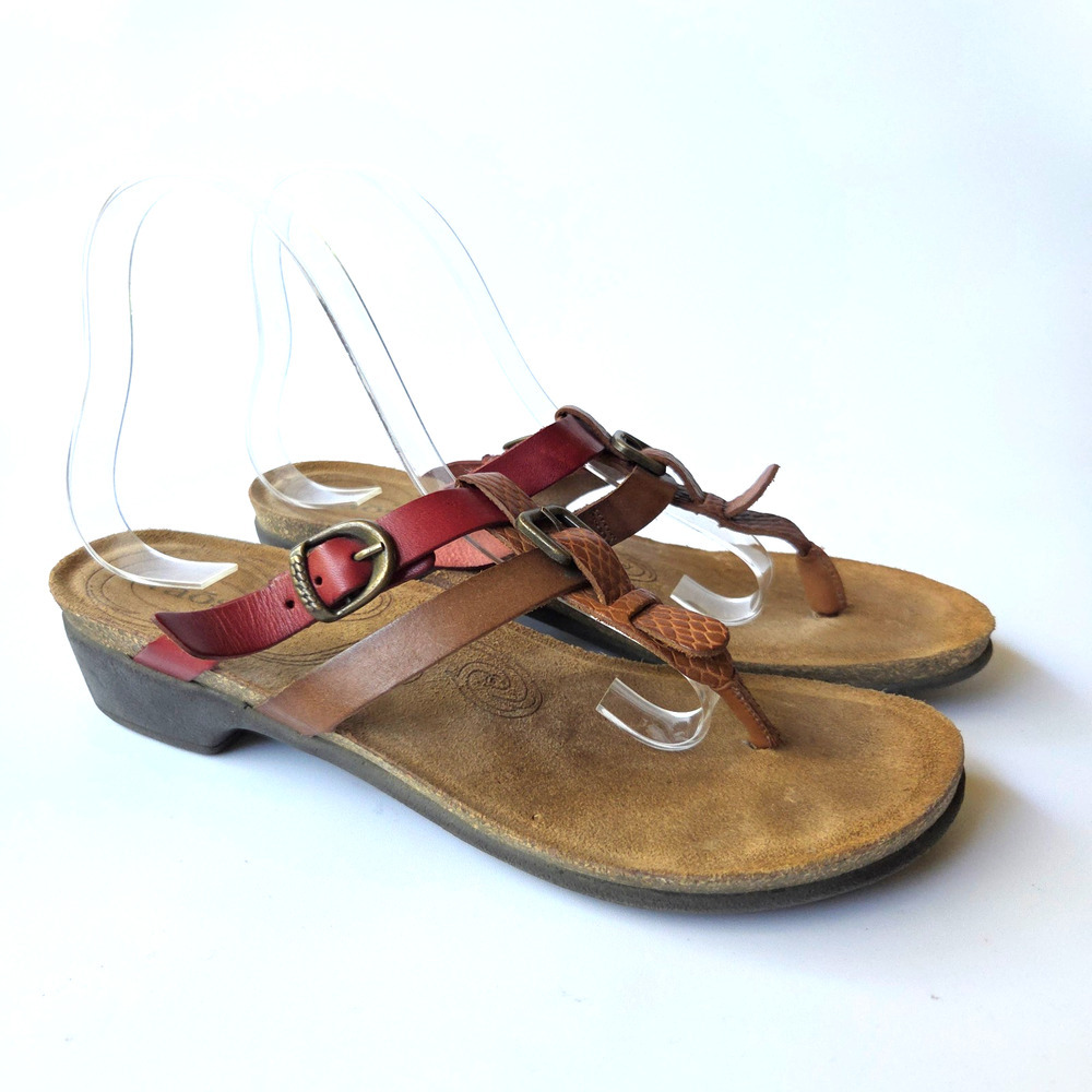 Taos Leather Sandals Size 8 8.5 39 Slip On Flip Flops Slip On Casual Red Brown